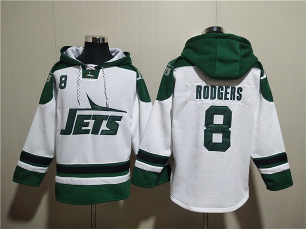 Men's New York Jets #8 Aaron Rodgers White Ageless Must-Have Lace-Up Pullover Hoodie